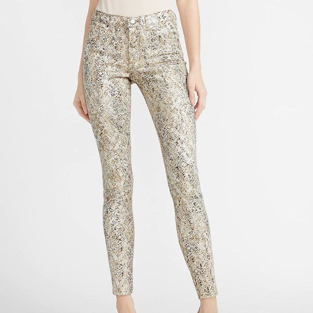 Express Mid Rise Foil Snakeskin Print Skinny's 14L